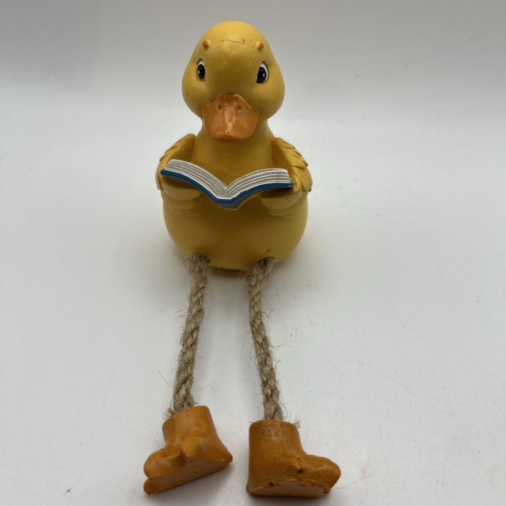 Hobby Lobby Reading Duck Shelf Sitter Figurine Dangling Rope Legs Resin